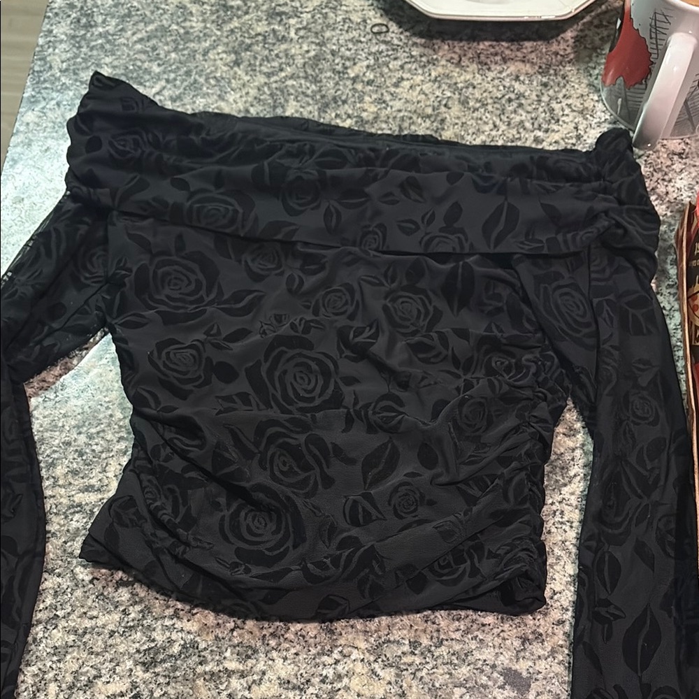Chic Black Floral Off-Shoulder Top
